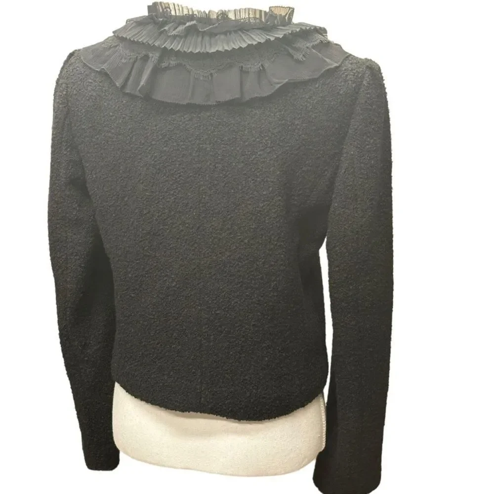 Ann Taylor Black Wool Blend Cropped Blazer With Lace & Ruffles Size‎ 8